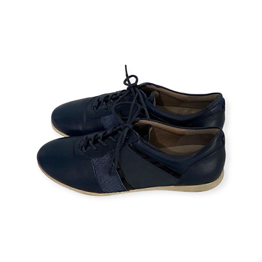 ECCO WOMAN SHOES SNEAKERS BLUE LEATHER ATHLETIC SIZE 35/5